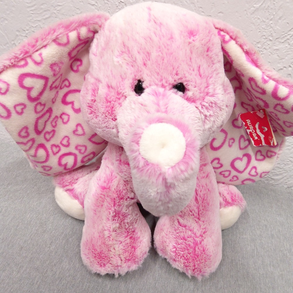 Aurora World Pink Promise Elephant Plush 12" Hearts Valentine